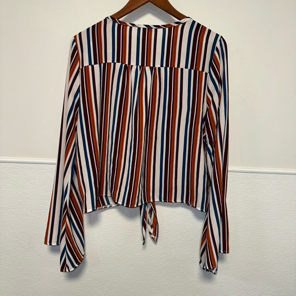 Women's Fashion Muse Blouse, XL, Multicolor Stripes Long Sleeve Tie Bottim - Picture 9 of 9